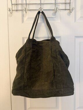 Sofia C Italian Green Suede Leather Slouchy Tote Bag Purse